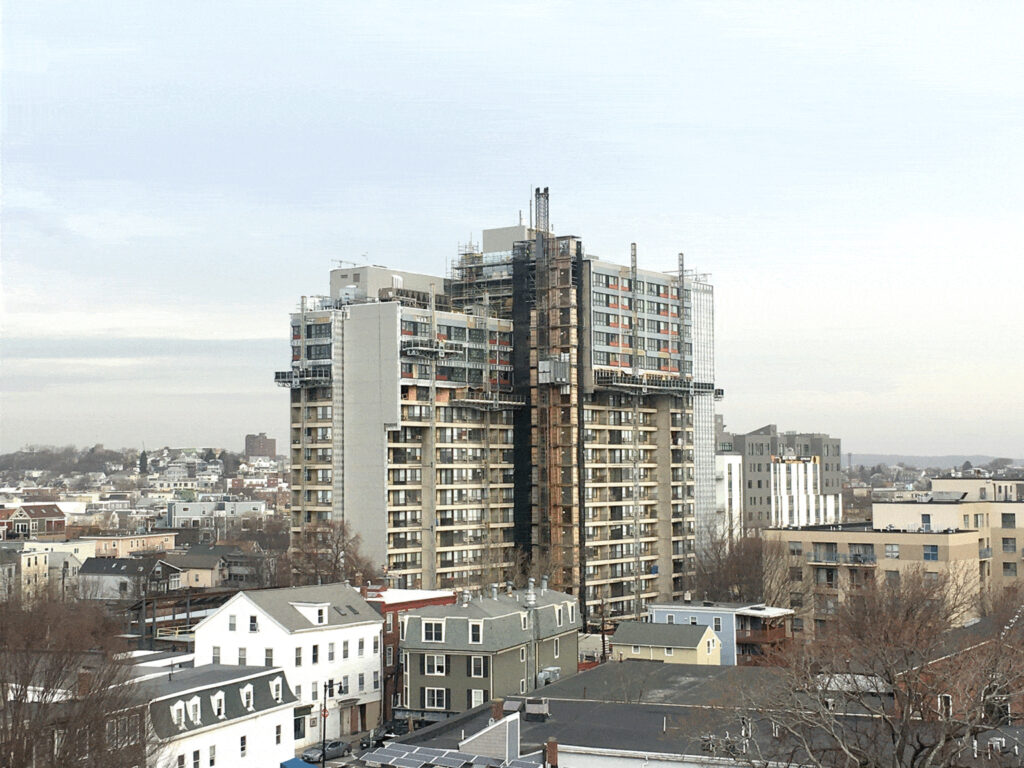 Millers River Apartments, undergoing renovation, March 2020. [Cambridge Housing Authority]