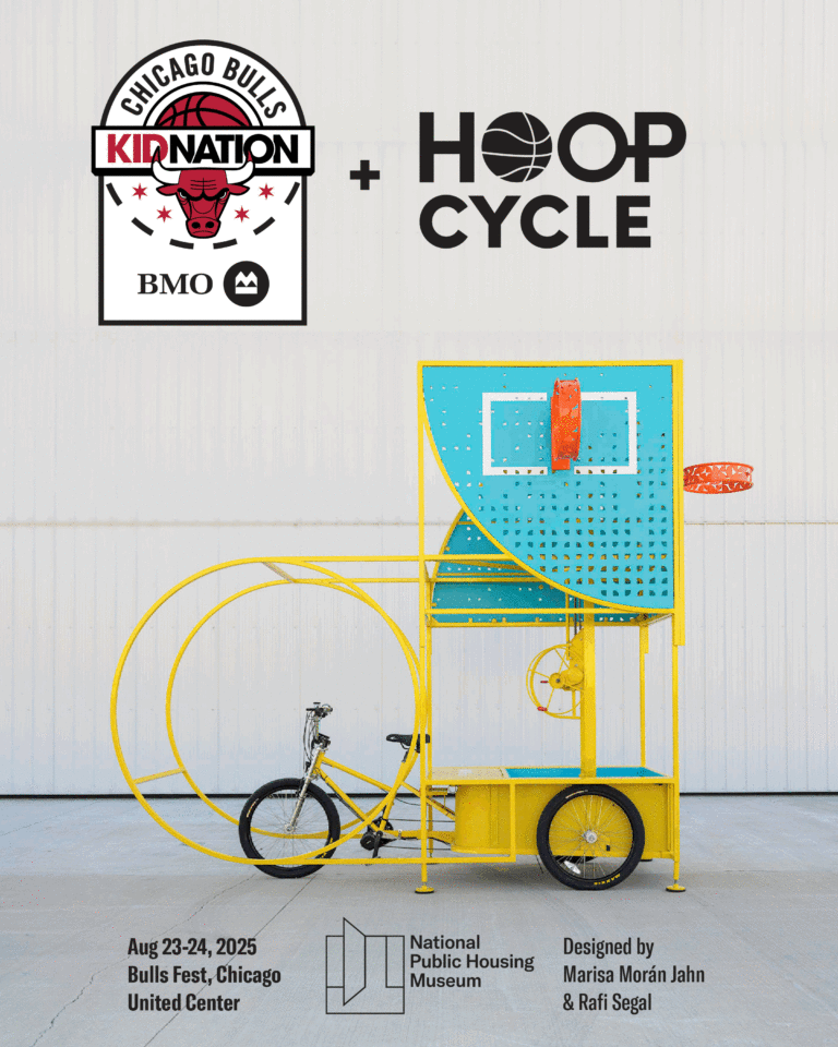 HOOPcycle with promotional info about the Chicago Kids Nation Bulls Fest August 23–24