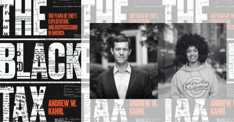 Book cover for the Black Tax collaged together with a portraits of the author and artist