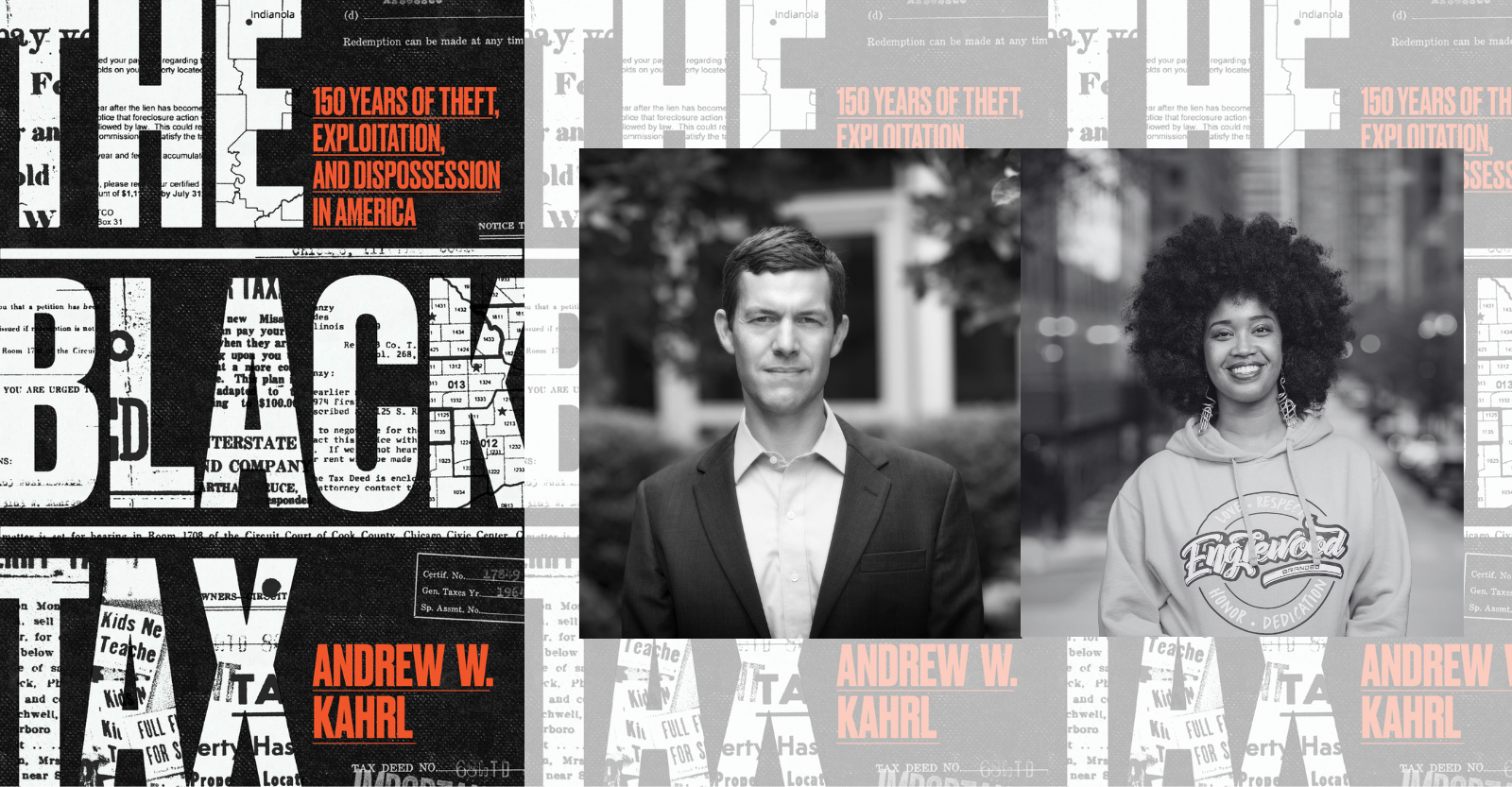 Book cover for the Black Tax collaged together with a portraits of the author and artist
