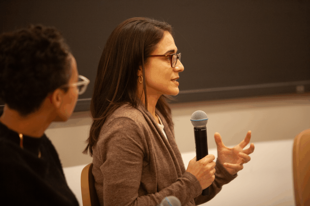 Natasha Florentino talks with a microphone