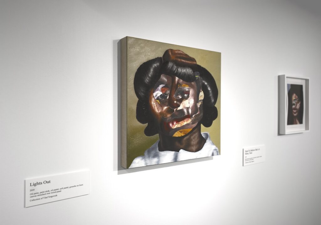 Painting displayed in a gallery, with placard that says Lights Out