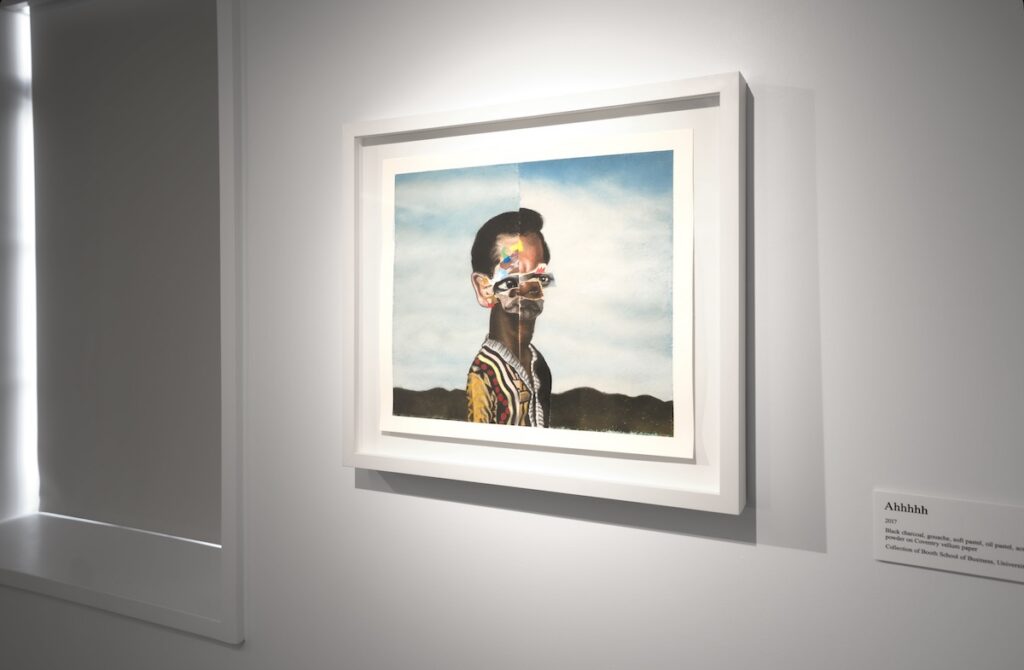 Artwork displayed in a museum with a nearby placard that has the title Ahhhhh