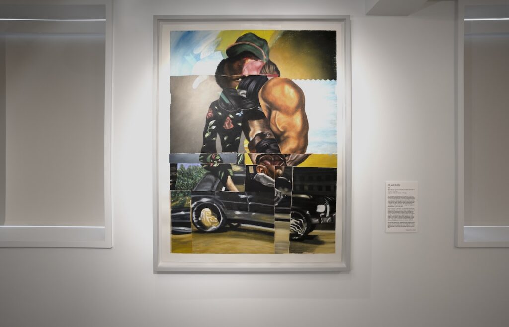 Painting displayed in a museum with a placard that reads JB and Bobby