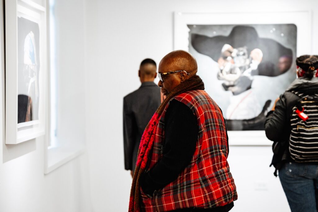People looking at art in a gallery