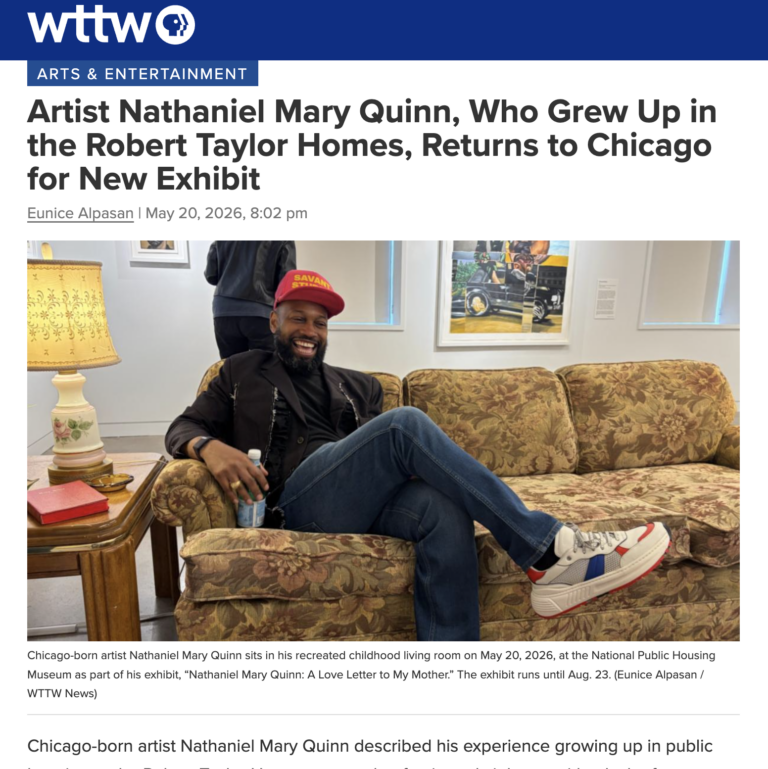 Screengrab from WTTW with headling Artist Nathaniel Mary Quinn, Who Grew Up in the Robert Taylor Homes, Returns to Chicago for New Exhibit
