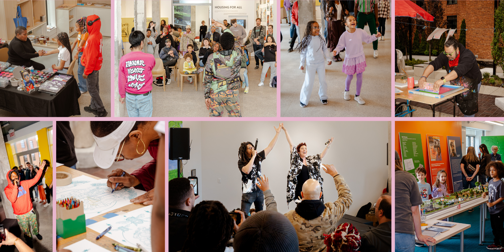 A collage of photos of family activities and performances