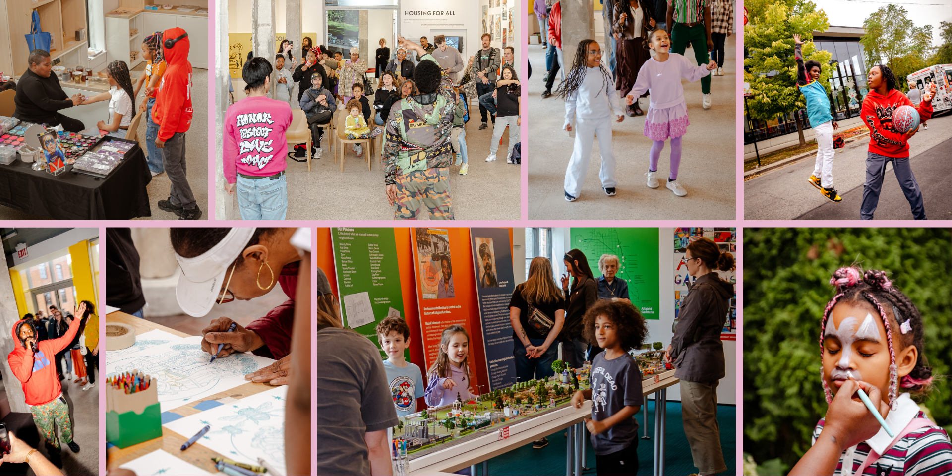 A collage of photos of family activities and performances