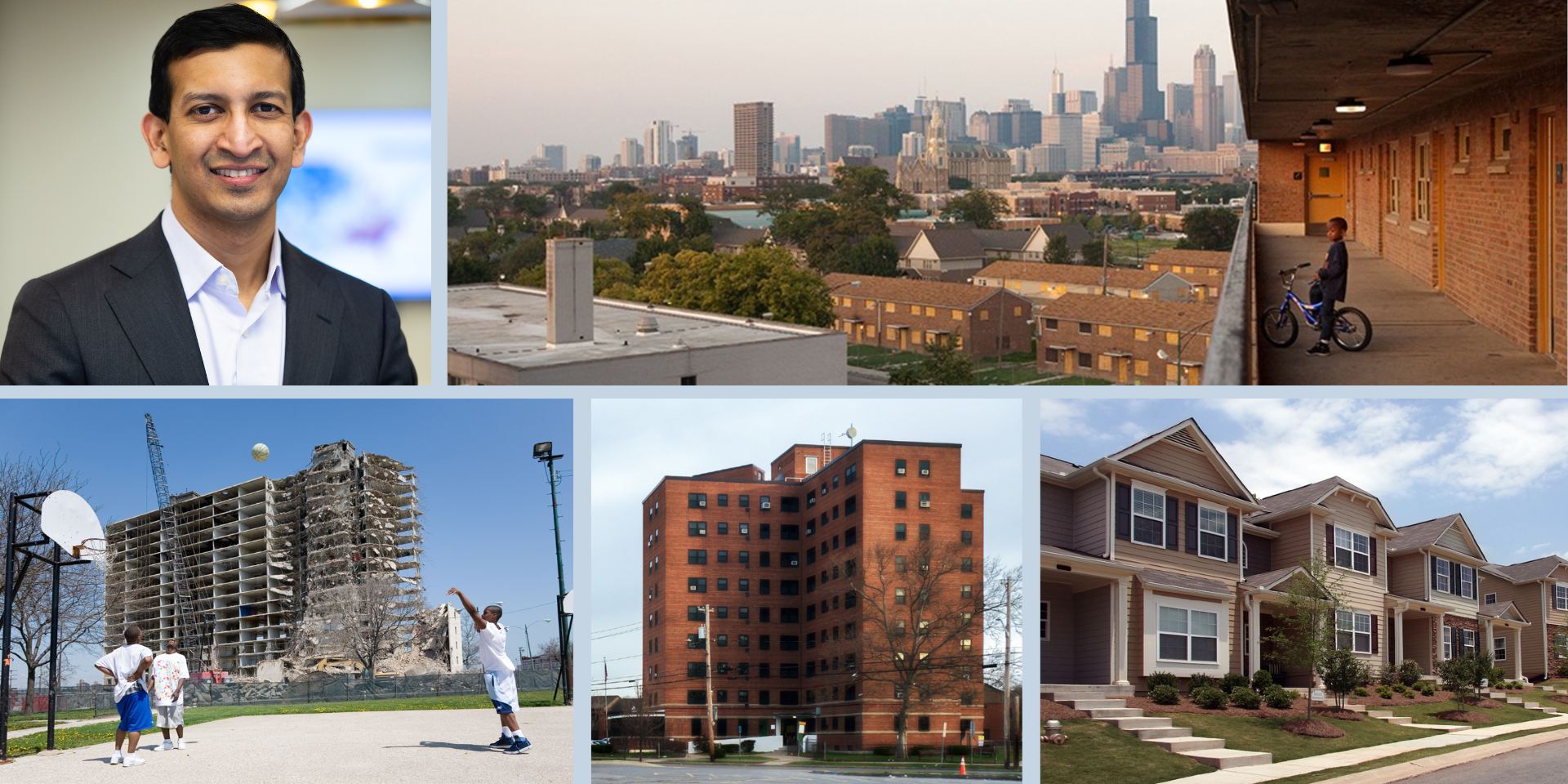 Collage of high rise projects and new construction row houses
